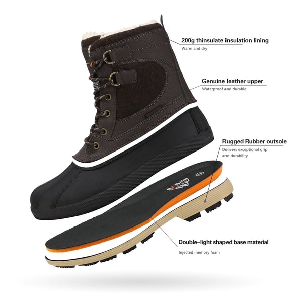 Men's Insulated Waterproof Snow Boots - DARK BROWN BLACK - 3